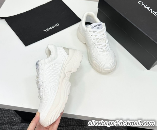 Durable Chanel Calfskin Leather and Knit Platform Sneakers All White 2025 CH110104 1101045