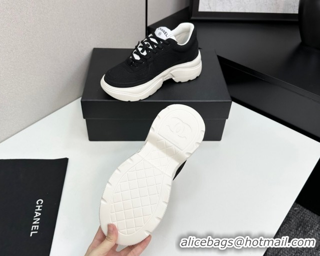Purchase Chanel Calfskin Leather and Knit Platform Sneakers Black 2025 CH110104 1101046