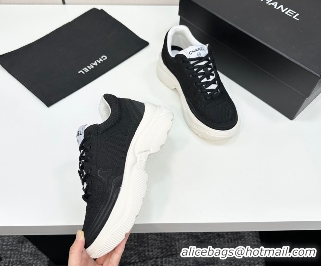 Purchase Chanel Calfskin Leather and Knit Platform Sneakers Black 2025 CH110104 1101046