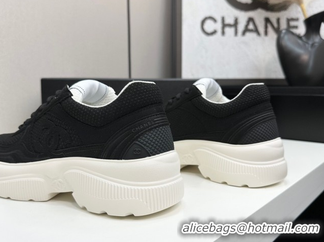 Purchase Chanel Calfskin Leather and Knit Platform Sneakers Black 2025 CH110104 1101046