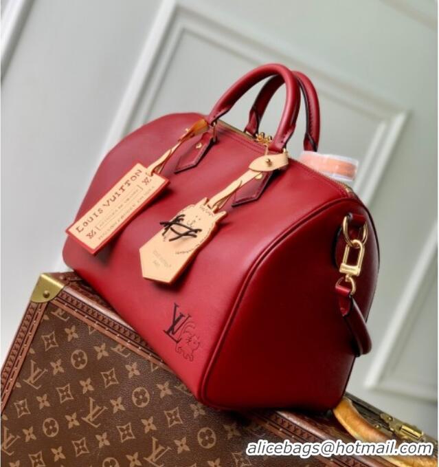 Top Quality Louis Vuitton Speedy Soft 30 Bag in Calfskin leather M25766 Plum Red 2025