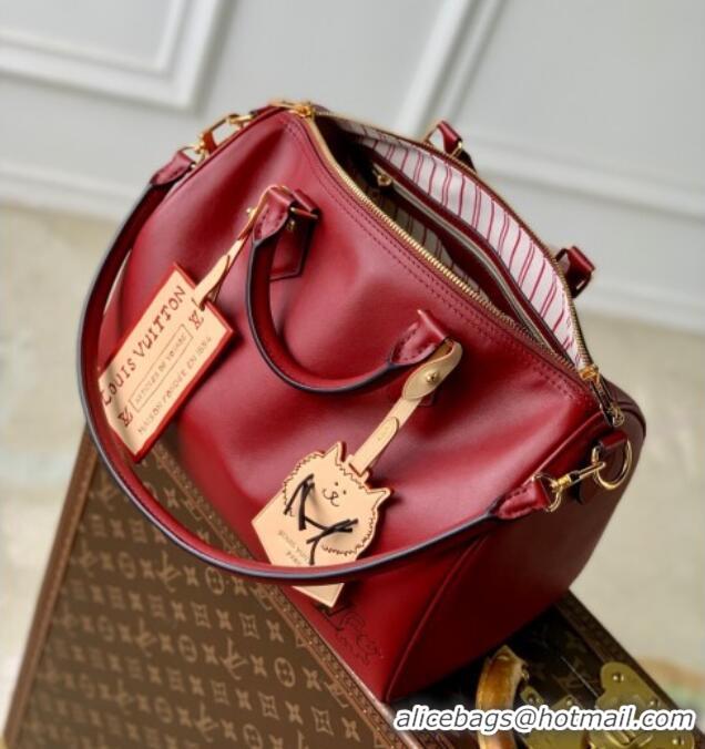 Top Quality Louis Vuitton Speedy Soft 30 Bag in Calfskin leather M25766 Plum Red 2025