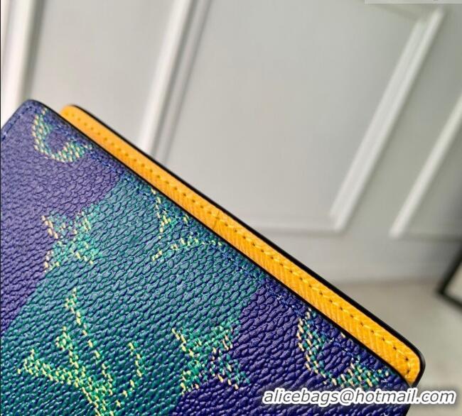 Best Price Louis Vuitton Pocket Organizer Wallet in Blue Stripes Monogram Heritage Canvas M25794 2025