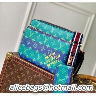 Good Quality Louis Vuitton Mens Trio Messenger Bag in Blue Stripes Monogram Heritage Canvas M26026 2025