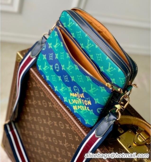 Good Quality Louis Vuitton Mens Trio Messenger Bag in Blue Stripes Monogram Heritage Canvas M26026 2025