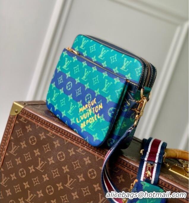 Good Quality Louis Vuitton Mens Trio Messenger Bag in Blue Stripes Monogram Heritage Canvas M26026 2025