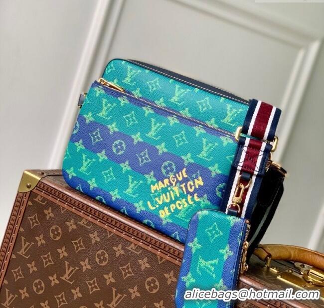 Good Quality Louis Vuitton Mens Trio Messenger Bag in Blue Stripes Monogram Heritage Canvas M26026 2025