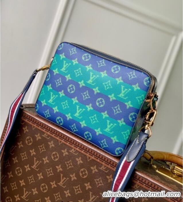 Good Quality Louis Vuitton Mens Trio Messenger Bag in Blue Stripes Monogram Heritage Canvas M26026 2025