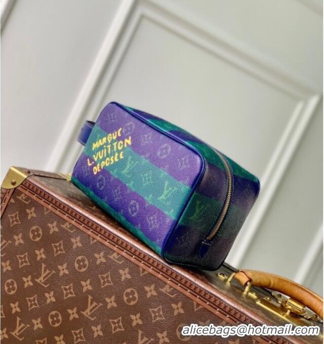 Promotional Louis Vuitton Mens Locker Dopp Kit Clutch in Blue Stripes Monogram Heritage Canvas M25902 2025