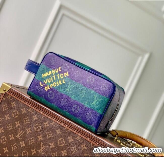 Promotional Louis Vuitton Mens Locker Dopp Kit Clutch in Blue Stripes Monogram Heritage Canvas M25902 2025