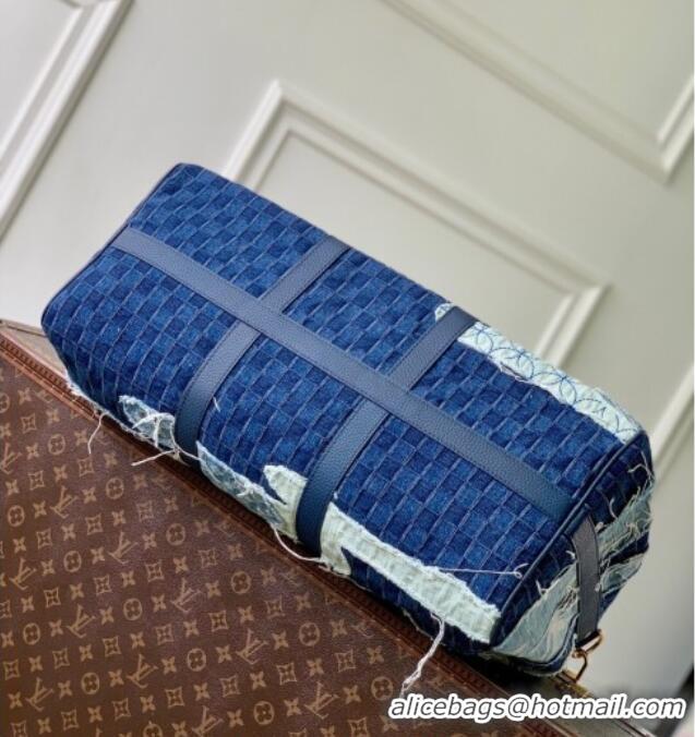 Top Design Louis Vuitton Keepall Bandouliere 50 travel bag in Blue Denim M26117 2025