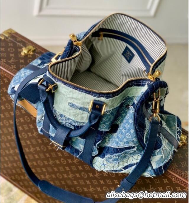 Top Design Louis Vuitton Keepall Bandouliere 50 travel bag in Blue Denim M26117 2025