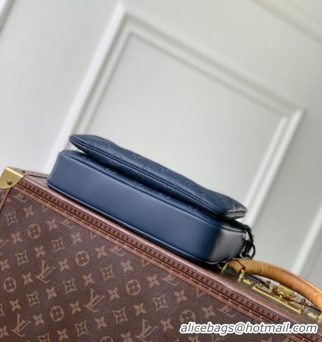 Most Popular Louis Vuitton Mens Trio Messenger Bag in Monogram Shadow Leather M27925 Navy Blue 2025