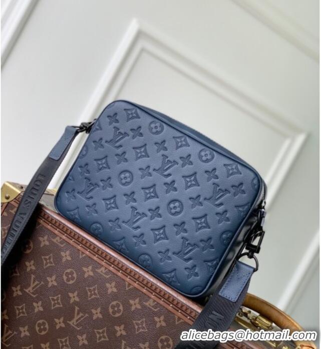 Most Popular Louis Vuitton Mens Trio Messenger Bag in Monogram Shadow Leather M27925 Navy Blue 2025