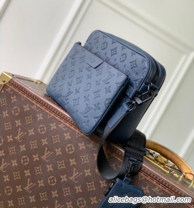 Most Popular Louis Vuitton Mens Trio Messenger Bag in Monogram Shadow Leather M27925 Navy Blue 2025