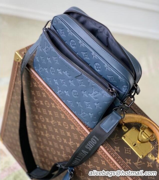 Most Popular Louis Vuitton Mens Trio Messenger Bag in Monogram Shadow Leather M27925 Navy Blue 2025