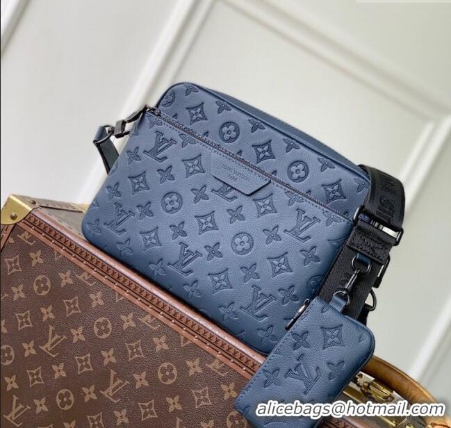 Most Popular Louis Vuitton Mens Trio Messenger Bag in Monogram Shadow Leather M27925 Navy Blue 2025
