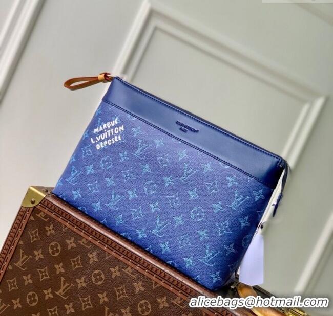 Affordable Price Louis Vuitton Pochette Voyage Souple Pouch in Monogram Heritage Canvas M12665 Blue 2025