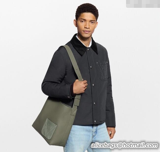 Famous Brand Louis Vuitton Mens Verso Hobo Bag in LV Touch Leather M26747 Khaki Green 2025