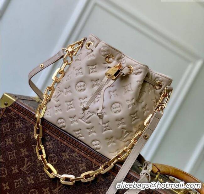 New Design Louis Vuitton Coussin Bucket bag in Galet Beige Lamb leather M26530 2025