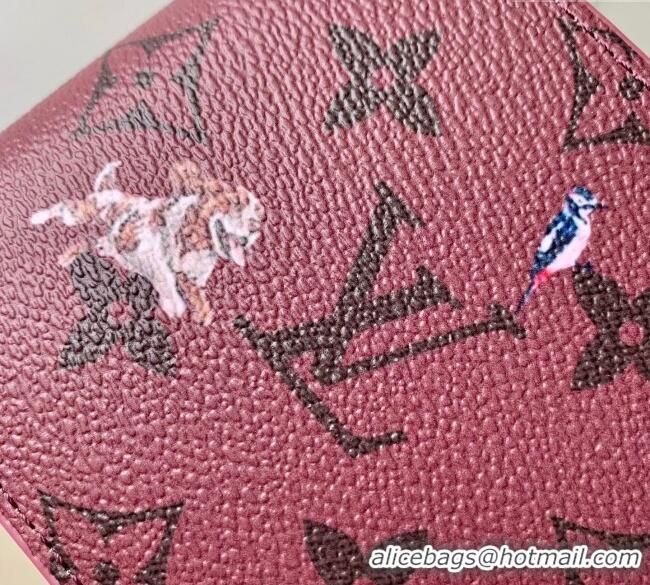 Top Quality Louis Vuitton Multiple Wallet in Monogram Forest Canvas M27057 Burgundy 2025