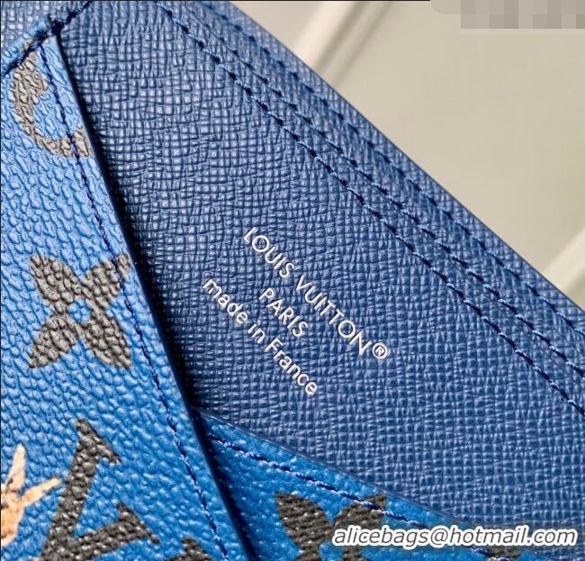 Top Quality Louis Vuitton Multiple Wallet in Monogram Forest Canvas M27057 Blue 2025