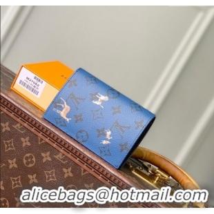 Best Grade Louis Vuitton Passport Cover in Monogram Forest Canvas M27052 Navy Blue 2025