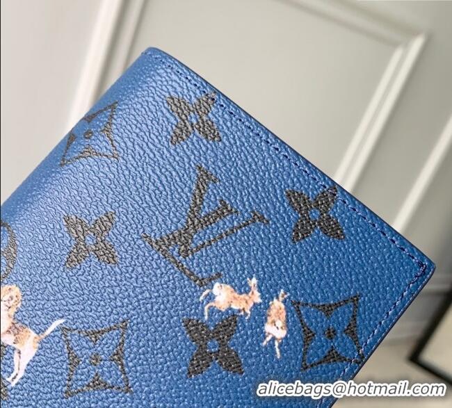 Best Grade Louis Vuitton Passport Cover in Monogram Forest Canvas M27052 Navy Blue 2025