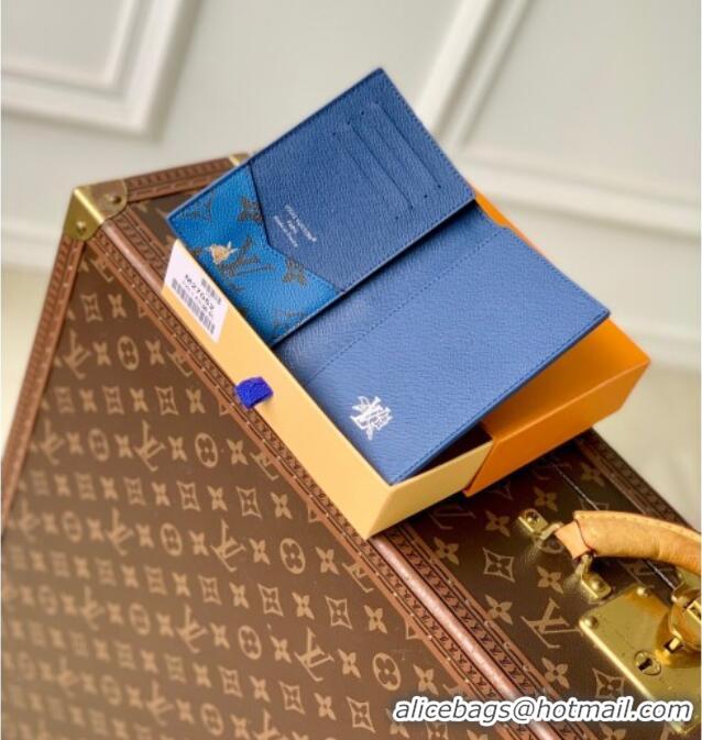 Best Grade Louis Vuitton Passport Cover in Monogram Forest Canvas M27052 Navy Blue 2025