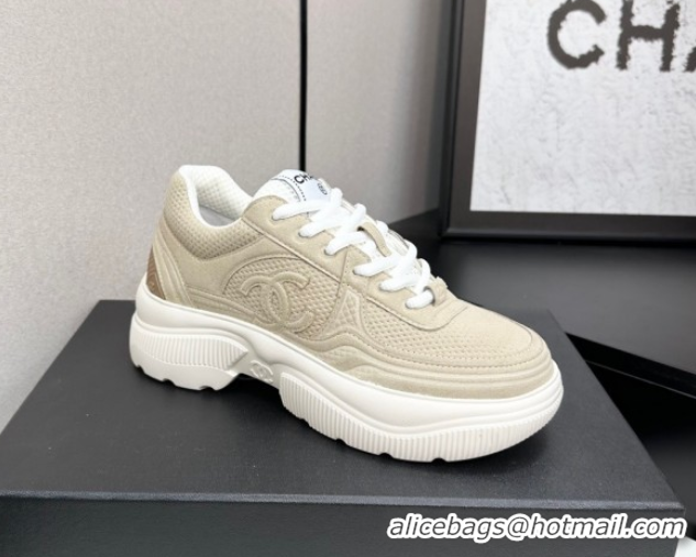 Top Grade Chanel Calfskin Leather and Knit Platform Sneakers Beige CH110104 1101047