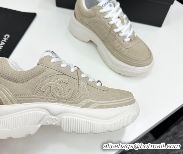 Top Grade Chanel Calfskin Leather and Knit Platform Sneakers Beige CH110104 1101047