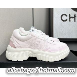 Unique Style Chanel Calfskin Leather and Knit Platform Sneakers Pink 2025 CH110104 1101048