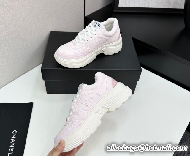 Unique Style Chanel Calfskin Leather and Knit Platform Sneakers Pink 2025 CH110104 1101048