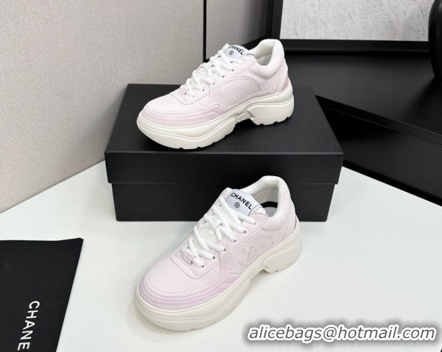 Unique Style Chanel Calfskin Leather and Knit Platform Sneakers Pink 2025 CH110104 1101048