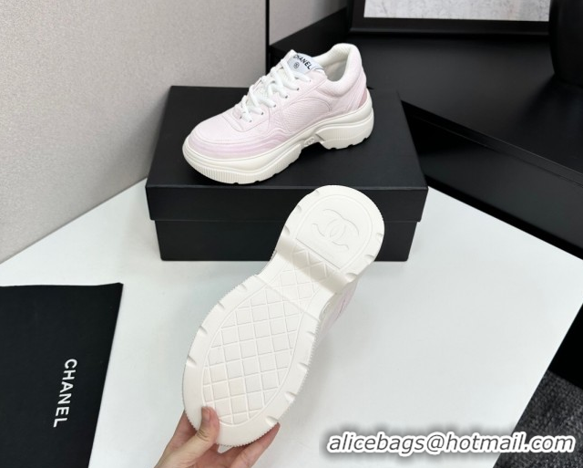 Unique Style Chanel Calfskin Leather and Knit Platform Sneakers Pink 2025 CH110104 1101048