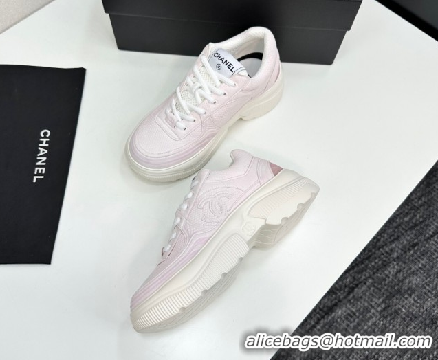 Unique Style Chanel Calfskin Leather and Knit Platform Sneakers Pink 2025 CH110104 1101048