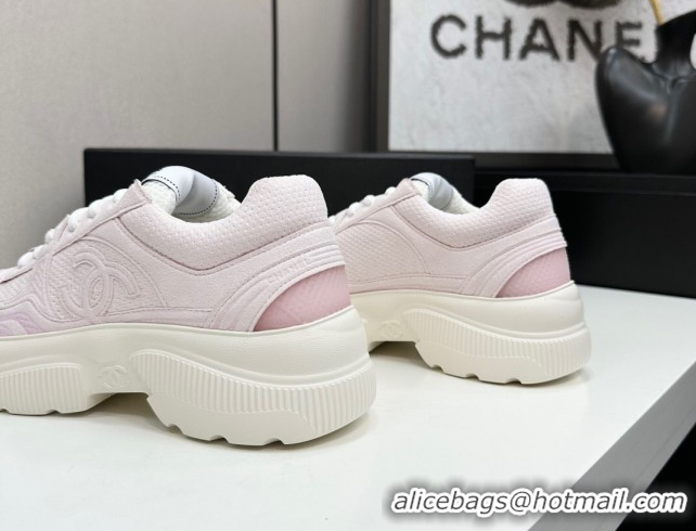 Unique Style Chanel Calfskin Leather and Knit Platform Sneakers Pink 2025 CH110104 1101048