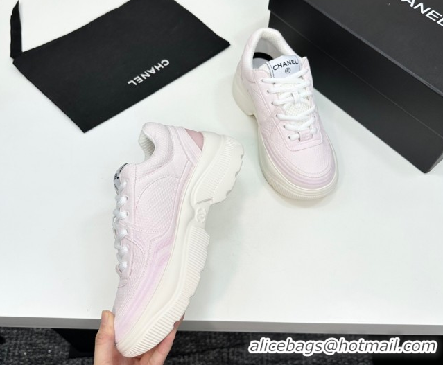 Unique Style Chanel Calfskin Leather and Knit Platform Sneakers Pink 2025 CH110104 1101048