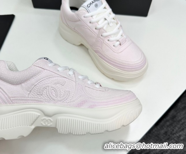 Unique Style Chanel Calfskin Leather and Knit Platform Sneakers Pink 2025 CH110104 1101048