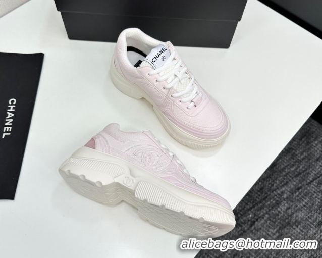 Unique Style Chanel Calfskin Leather and Knit Platform Sneakers Pink 2025 CH110104 1101048