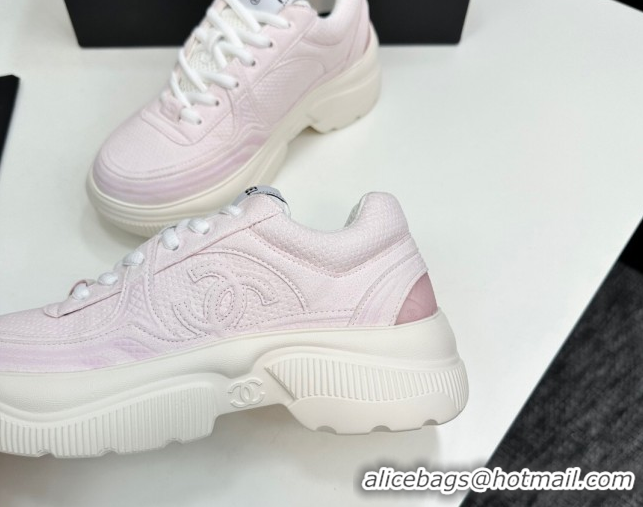 Unique Style Chanel Calfskin Leather and Knit Platform Sneakers Pink 2025 CH110104 1101048