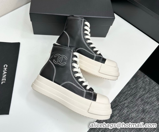Purchase Chanel Calfskin Leather High Top Platform Sneakers Black 2025 CH110105 1101049