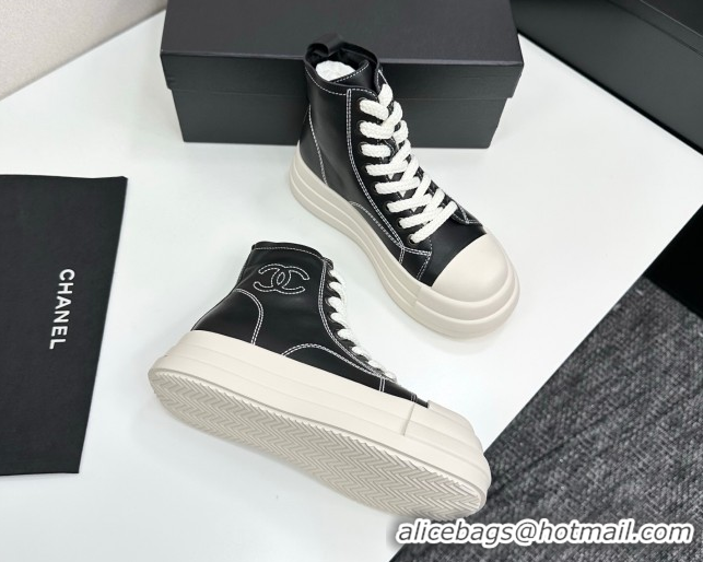 Purchase Chanel Calfskin Leather High Top Platform Sneakers Black 2025 CH110105 1101049