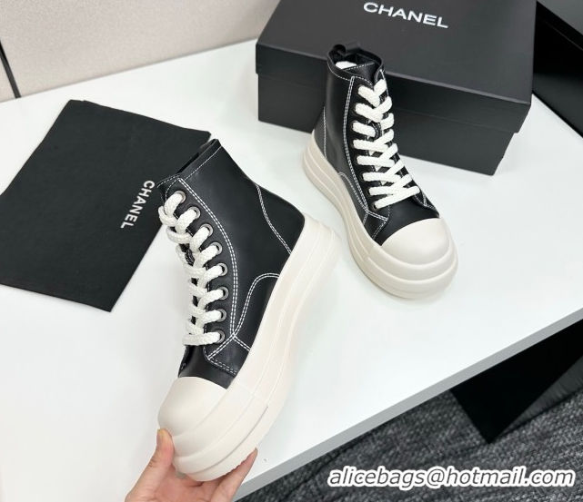 Purchase Chanel Calfskin Leather High Top Platform Sneakers Black 2025 CH110105 1101049