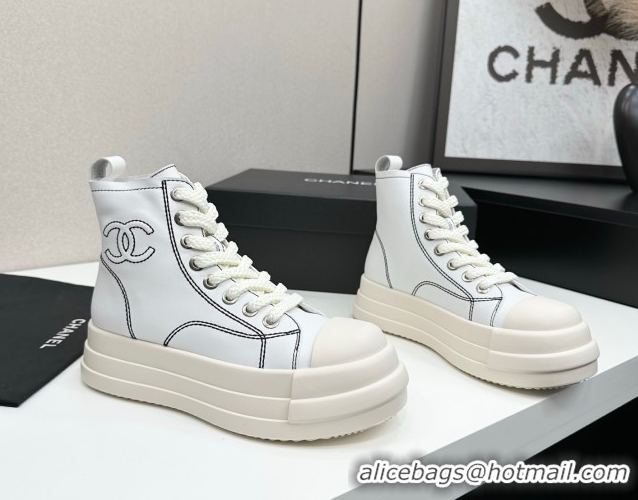 Most Popular Chanel Calfskin Leather High Top Platform Sneakers White 2025 CH110105 1101050