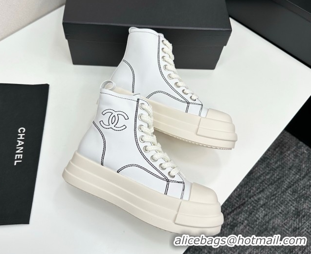 Most Popular Chanel Calfskin Leather High Top Platform Sneakers White 2025 CH110105 1101050