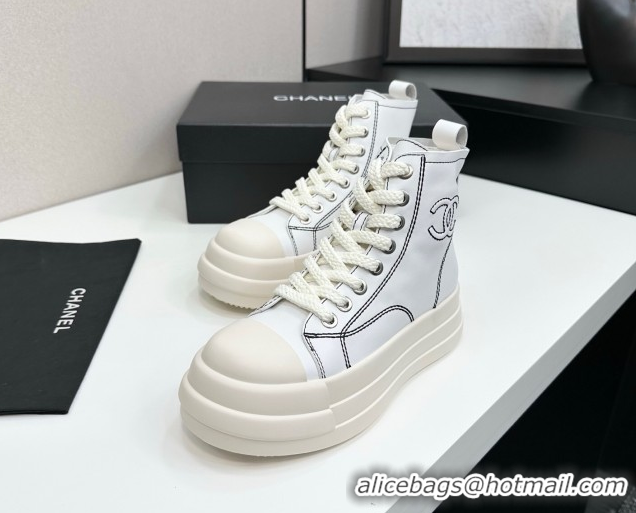 Most Popular Chanel Calfskin Leather High Top Platform Sneakers White 2025 CH110105 1101050