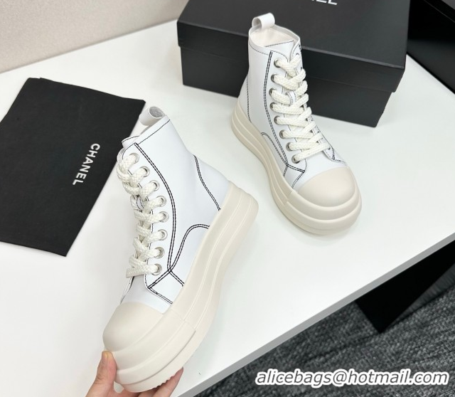 Most Popular Chanel Calfskin Leather High Top Platform Sneakers White 2025 CH110105 1101050