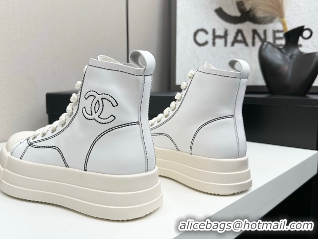 Most Popular Chanel Calfskin Leather High Top Platform Sneakers White 2025 CH110105 1101050