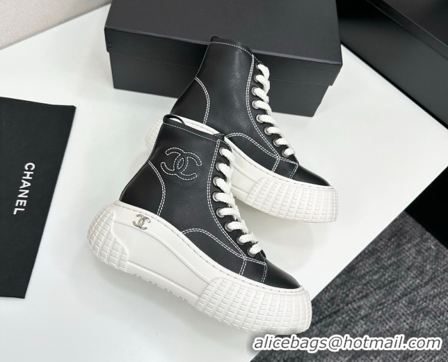 Good Quality Chanel Calfskin Leather High Top Platform Sneakers Black 2025 CH110106